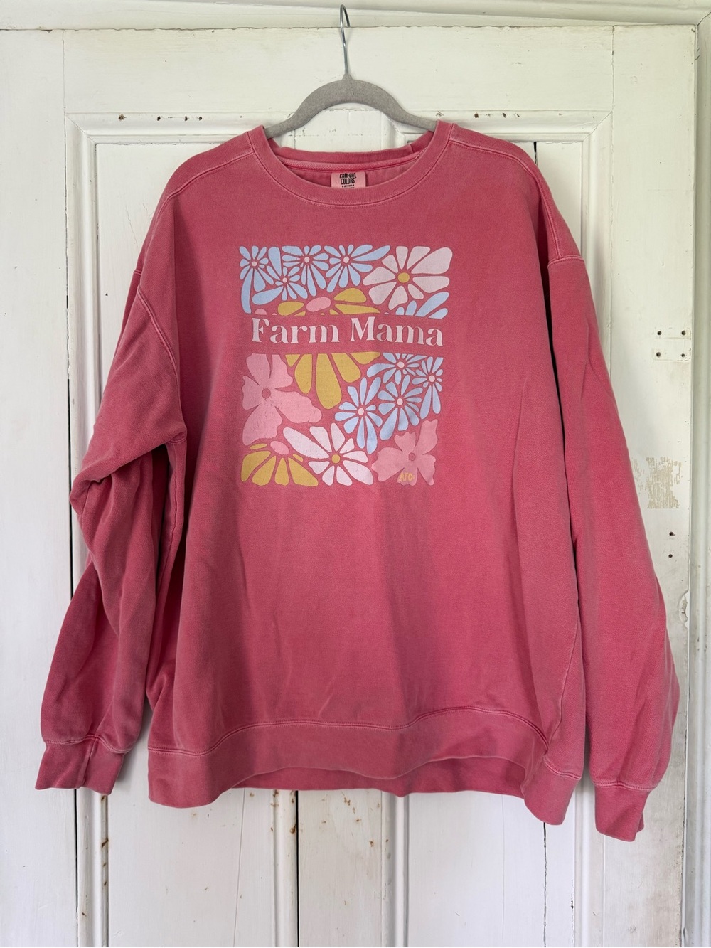Comfort Colors Pink Floral "Farm Mama" Crewneck Sweatshirt